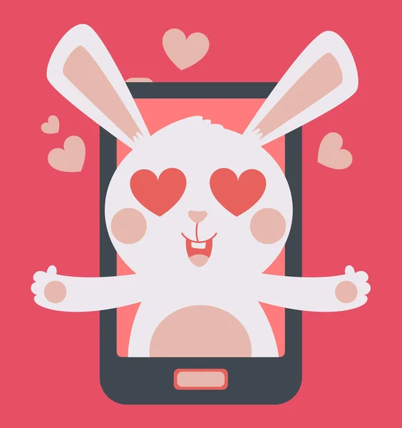 Manis Bunny Crazy in Love Inside Phone - Stok Vektor