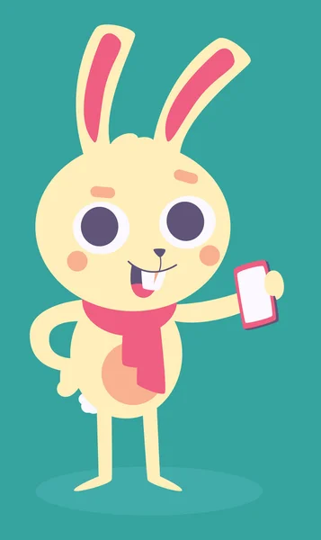Happy Bunny Holding Phone - Stok Vektor