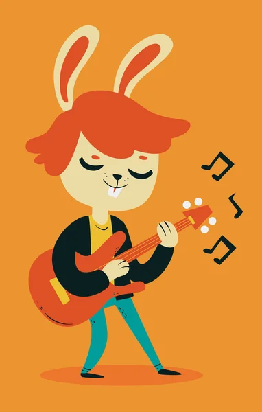 Cute Bunny Playing Guitar — Stock Vector