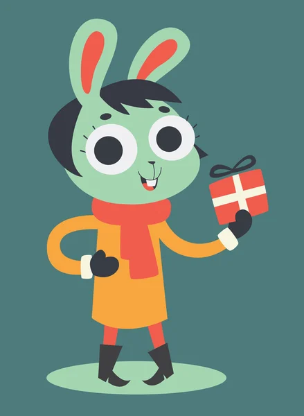 Cute Bunny Girl houden een cadeautje — Stockvector