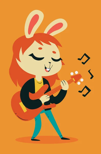 Carino coniglietto ragazza giocare chitarra — Vettoriale Stock