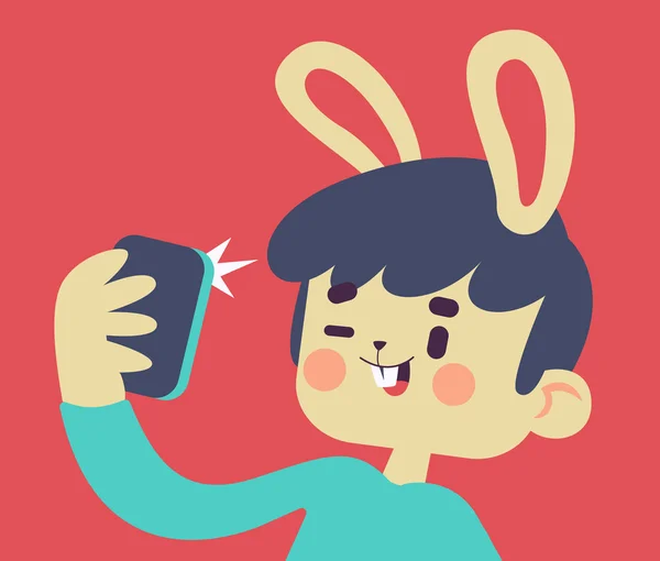 Cute Bunny Taking a Selfie — Stock Vector