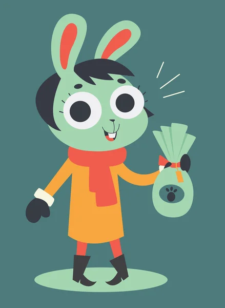 Cute Bunny Girl Holding a Chocolate Easter Egg - Stok Vektor