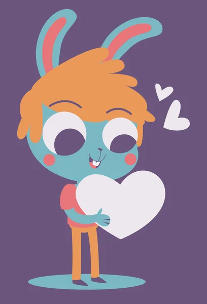 Cute Bunny Boy Holding a Heart — Stock Vector