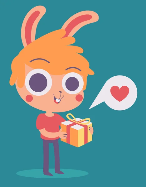 Schattige Bunny jongen houdt een cadeautje — Stockvector