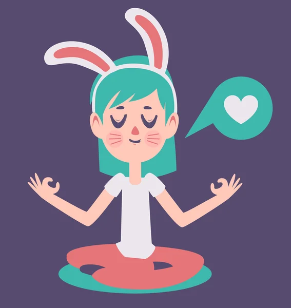 Bunny Girl Meditading Thinking about Love — Stock Vector