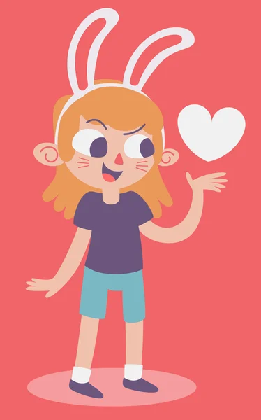 Cute Bunny Girl houden een zwevend hart — Stockvector