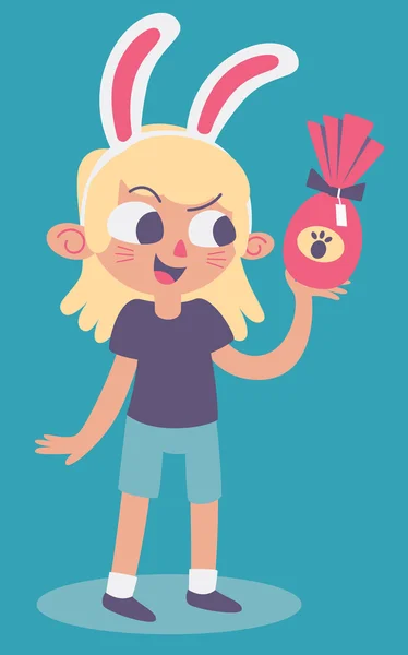 Cute Bunny Girl houden een chocolade Easter Egg — Stockvector