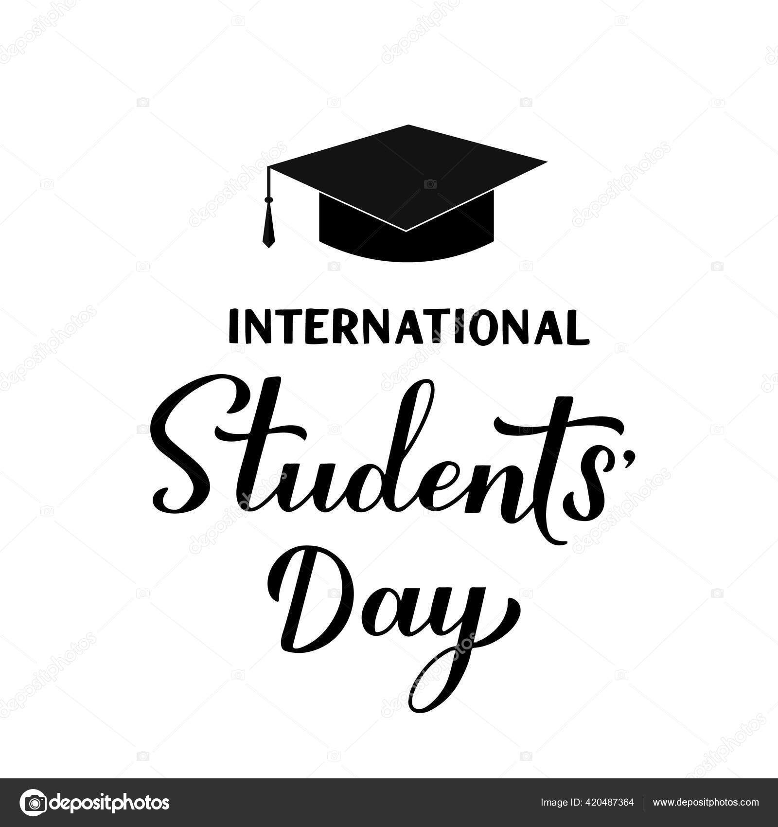 International Students Day Calligraphy Hand Lettering Isolated White