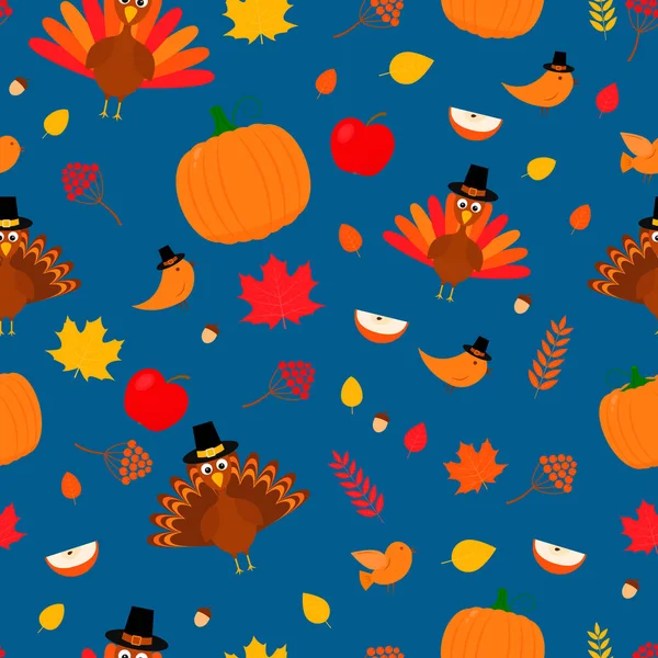 День Благодарения безупречный шаблон. Симпатичные сезонные элементы мультфильма. Легко редактировать векторный шаблон для поздравительной открытки, плаката, баннера, флаера, ткани, футболки — стоковый вектор