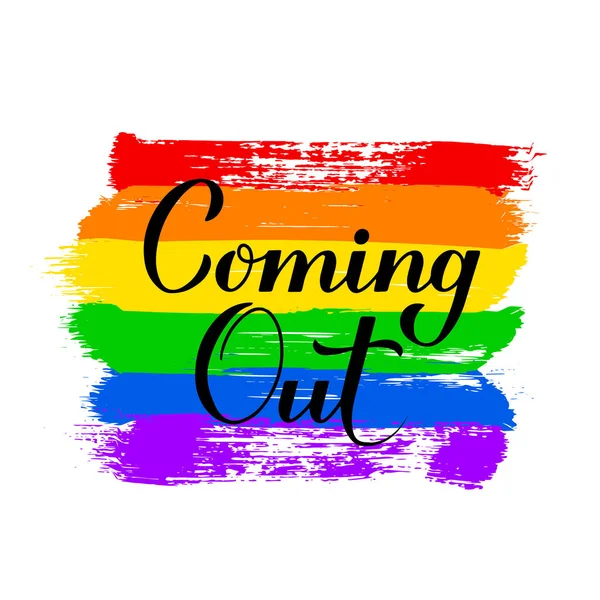 Coming Out Calligraphy Hand Lettering Rainbow Flag Lgbt Community Concept — Stock Vector