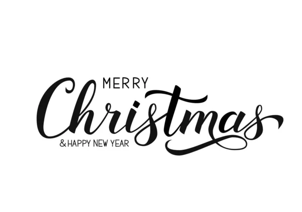 Buon Natale Felice Anno Nuovo Calligrafia Mano Lettering Isolato Bianco — Vettoriale Stock