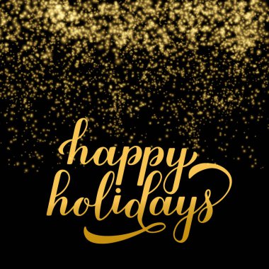 Parlak altın sarısı arka planda el yazısı yazınız kutlu olsun. Mutlu Noeller ve mutlu yıllar tipografi posteri. Tebrik kartı, davet, afiş, el ilanı vs. için vektör şablonu