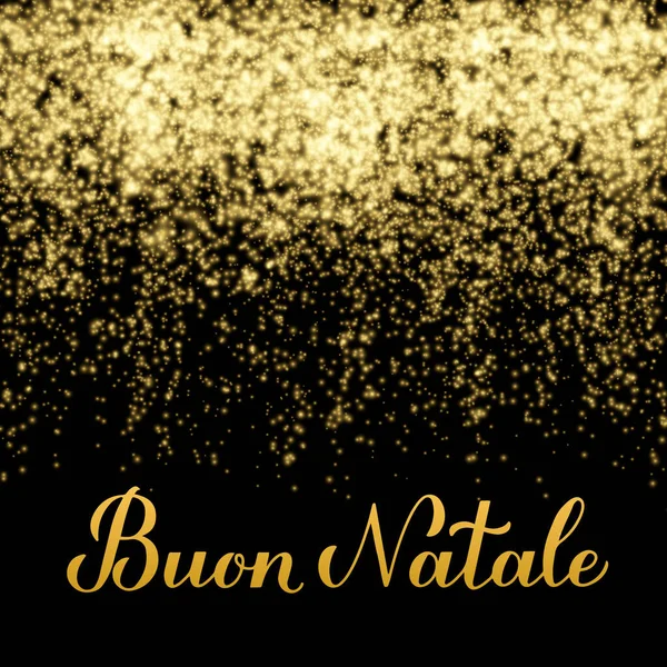 Buon Natale Calligraphy Hand Lettering Shiny Gold Sparkles Background Англійською — стоковий вектор