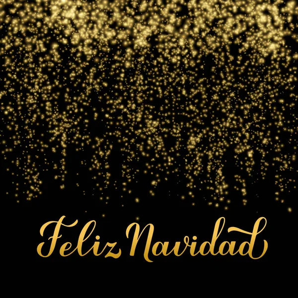 Feliz Navidad el yazısı, parlak altın sarısı arka planda. İspanyolca Mutlu Noeller tipografi posteri. Tebrik kartı, afiş, el ilanı vs. için vektör şablonunu düzenlemek kolay — Stok Vektör