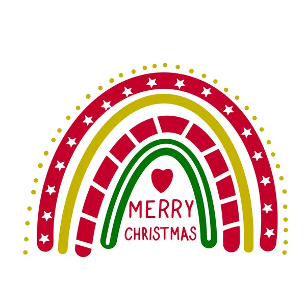 Christmas Boho Rainbow. Clipart de férias de inverno desenhado à mão. Modelo de vetor para banner, cartaz, panfleto, cartão de saudação, t-shirt, etc —  Vetores de Stock