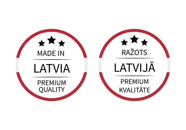 Made Latvia Labels English Latvian Languages Quality Mark Vector Icon — Stock Vector