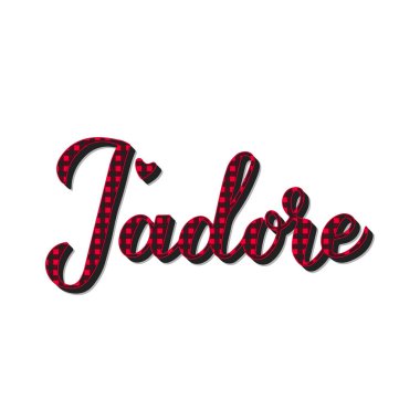 J el yazısı harflerine bayılır. Fransızca yazıtlara bayılırım. Kırmızı bufalo desenli. Sevgililer Günü Horozu için vektör şablonu, tebrik kartı, afiş, kartpostal, tişört, broşür, etiket, vs..