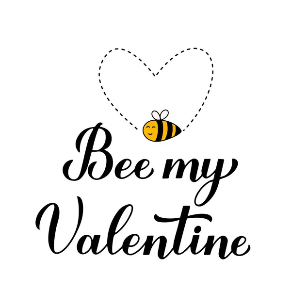 Bee Valentine Καλλιγραφία Χέρι Γράμματα Μου Χαριτωμένο Μέλισσα Κινουμένων Σχεδίων — Διανυσματικό Αρχείο