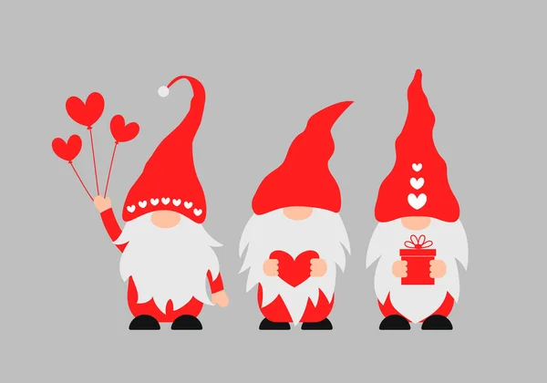 Bonitos Gnomos Dibujos Animados San Valentín Carácter Escandinavo Nórdico Plantilla — Vector de stock