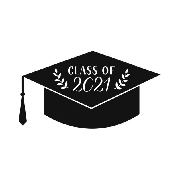 Class of 2021 hand written on graduation hat. Congratulations to graduates typography poster. Vector template for greeting card, banner, label, sticker, invitation, etc