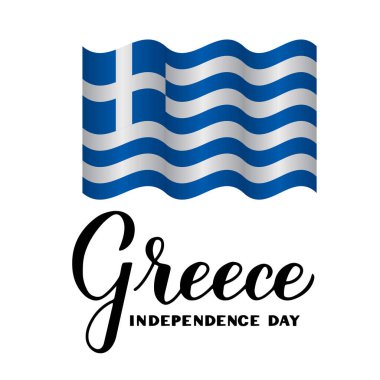 Yunanistan Bağımsızlık Günü el yazısı harfleri. Yunan bayramı 25 Mart 'ta kutlanıyor. Tipografi afişi, el ilanı, çıkartma, tebrik kartı, kartpostal vs. için vektör şablonunu düzenlemek kolay.