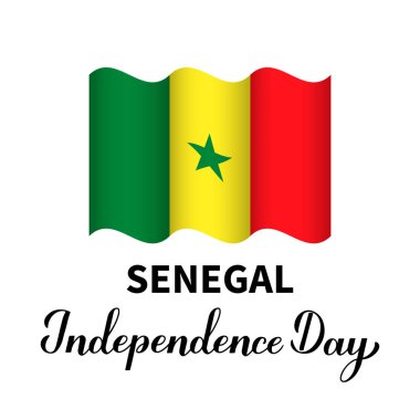 Senegal Bağımsızlık Günü bayrak sallıyor. Ulusal bayram kutlaması 4 Nisan 'da. Tipografi afişi, el ilanı, çıkartma, tebrik kartı, kartpostal vs. için vektör şablonunu düzenlemek kolay.