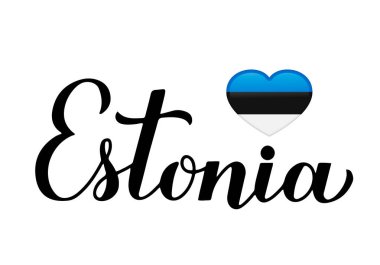 Estonya el yazısı harfleri beyaza izole edilmiş. Estonya bayrağı kalp şeklinde. Tipografi afişi, el ilanı, çıkartma, gömlek, kartpostal vs. için vektör şablonunu düzenlemek kolay
