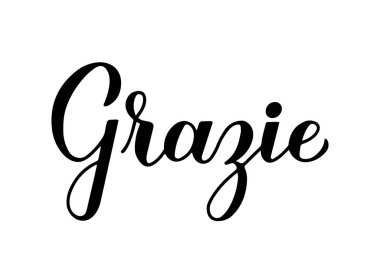 Beyaz arka planda izole edilmiş İtalyanca el yazısı harfleri için teşekkürler. Düğün için vektör şablonu Teşekkür kartı, etiket, afiş, poster, etiket vs..