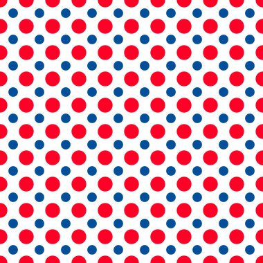 Amerikan vatanseverliği kusursuz bir model. ABD geleneksel arka planı. Kırmızı mavi puantiyeli puantiye. Kumaş, tekstil, duvar kağıdı, ambalaj kağıdı vs. için vektör şablonu