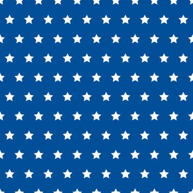 Amerikan vatanseverliği kusursuz bir model. ABD geleneksel arka planı. Mavi arka planda beyaz yıldızlar. Kumaş, tekstil, duvar kağıdı, ambalaj kağıdı vs. için vektör şablonu. 
