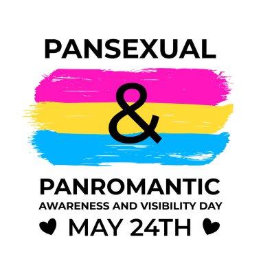 24 Mayıs 'ta Panseksüel ve Panromantik Farkındalık ve Görüş Günü. Panseksüel Gurur Bayrağı. LGBT halk etkinliği. Pankartlar, işaretler, logo tasarımı, kart vs. için vektör şablonu.