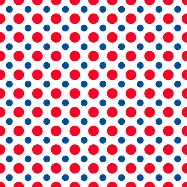 American patriotic seamless pattern. USA traditional background. Red blue white polka dots backdrop. Vector template for fabric, textile, wallpaper, wrapping paper, etc