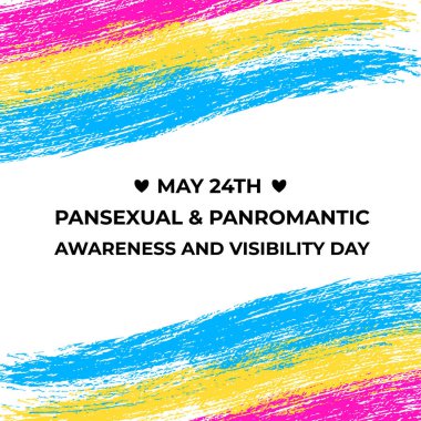 24 Mayıs 'ta Panseksüel ve Panromantik Farkındalık ve Görüş Günü. Panseksüel Gurur Bayrağı. LGBT halk etkinliği. Pankartlar, işaretler, logo tasarımı, kart vs. için vektör şablonunu düzenlemek kolay.