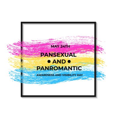 24 Mayıs 'ta Panseksüel ve Panromantik Farkındalık ve Görüş Günü. Panseksüel Gurur Bayrağı. LGBT halk etkinliği. Pankartlar, işaretler, logo tasarımı, kart vs. için vektör şablonunu düzenlemek kolay.