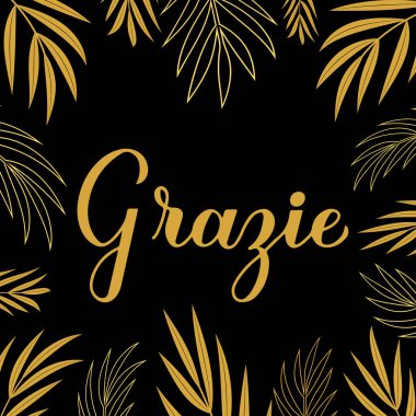 Teşekkür ederim. İtalyanca el yazısı harfleri. Pankart, poster, etiket, etiket vs. için vektör şablonu.