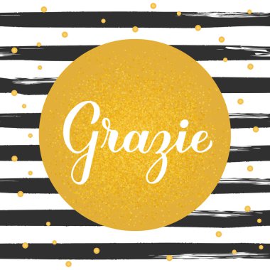 Siyah ve beyaz fırça darbeleri arka planında İtalyanca el yazısı harfleri kullandığınız için teşekkürler. Düğün için vektör şablonu Teşekkür kartı, etiket, pankart, poster, etiket, vs.