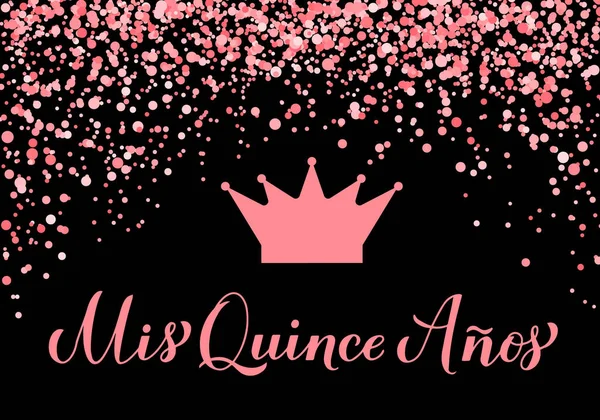 Banner de fiesta de quinceañera. 15º Afiche de tipografía fiesta de cumpleaños. Decoraciones para fiestas en negro y rosa. Plantilla vectorial. — Archivo Imágenes Vectoriales