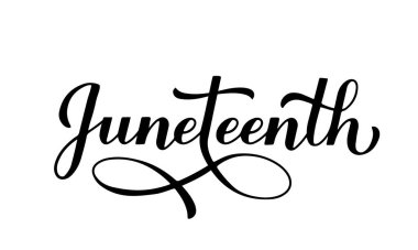 Juneteenth el yazısı harfleri beyaza izole edilmiş. 19 Haziran 'da Afro-Amerikan tatili. Tipografi posteri, afiş, tebrik kartı, kartpostal, etiket vs. için vektör şablonu.