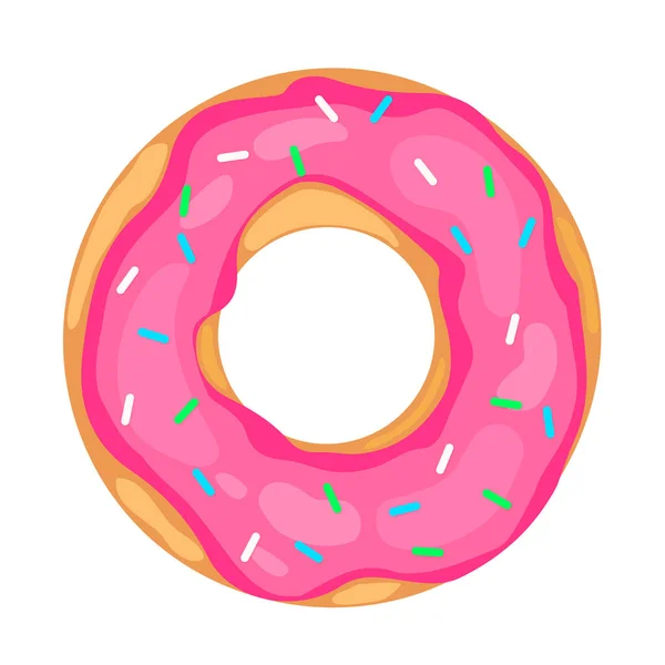 Leuke Donut Met Roze Glazuur Geïsoleerd Wit Lekkere Donut Icoon — Stockvector