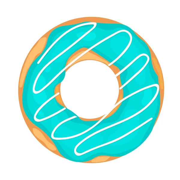 Niedlicher Donut Mit Blauer Glasur Isoliert Auf Weiß Lecker Donut — Stockvektor