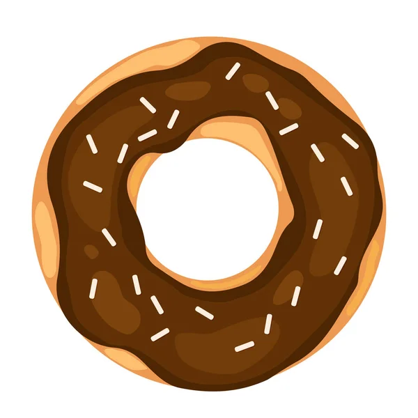 Bonita Dona Con Glaseado Chocolate Aislado Blanco Delicioso Icono Donut — Vector de stock