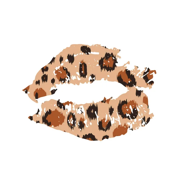 Леопард Друкує Губи Поцілунок Помади Тваринним Візерунком Векторний Шаблон Вітальних — стоковий вектор