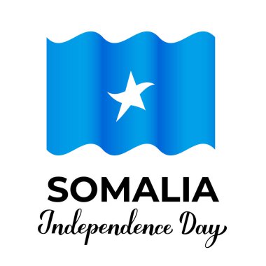 Somali Bağımsızlık Günü 'nde beyaz bayrak izole edilmiş. Ulusal bayram 1 Temmuz 'da kutlandı. Pankart için vektör şablonu, tipografi posteri, tebrik kartı, broşür