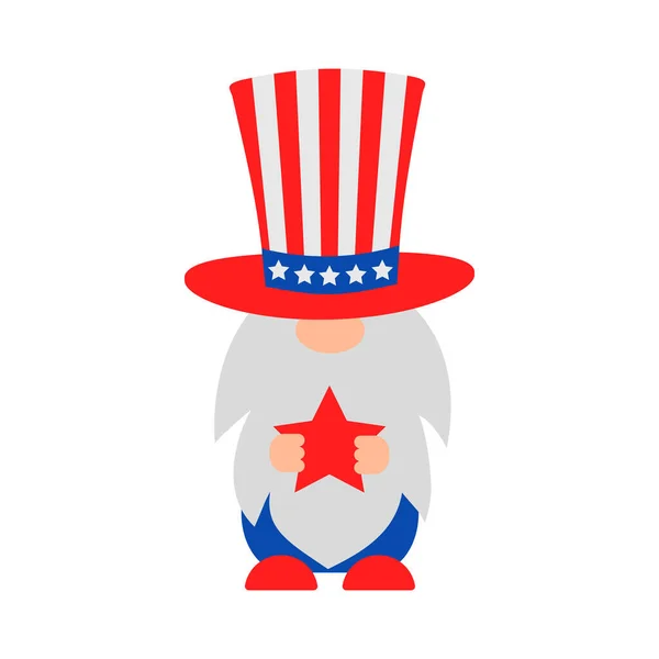 Gnome Dnia Niepodległości Stany Zjednoczone Amerykański Patriotyczny Charakter Clipart Ilustracja — Wektor stockowy