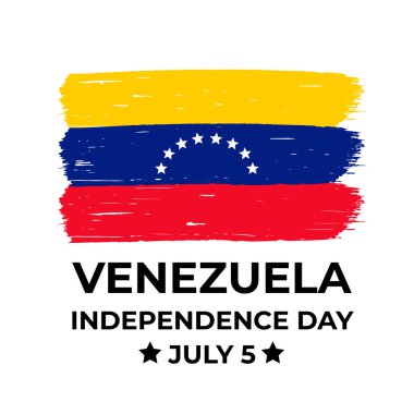 Venezuela Bağımsızlık Günü, fırça darbesi bayrağıyla yazılmış. Ulusal bayram 5 Temmuz 'da kutlandı. Tipografi posteri, afiş, tebrik kartı, el ilanı için vektör şablonu