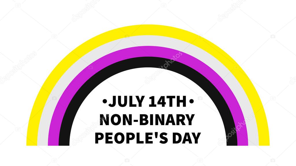 Non-Binary People s Day poster with Pride Flag. LGBT community holiday celebrate on July 14. Easy to edit vector template for banners, signs, logo design, card, etc.