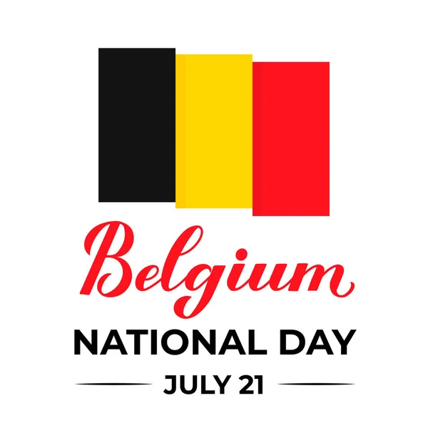 Festa Nazionale Del Belgio Iscrizione Con Bandiera Belga Belgio Poster — Vettoriale Stock