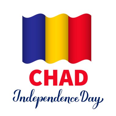 Chad Bağımsızlık Günü bayrak sallıyor. Ulusal bayram 11 Ağustos 'ta kutlanıyor. Tipografi afişi, el ilanı, çıkartma, tebrik kartı, kartpostal vs. için vektör şablonunu düzenlemek kolay.