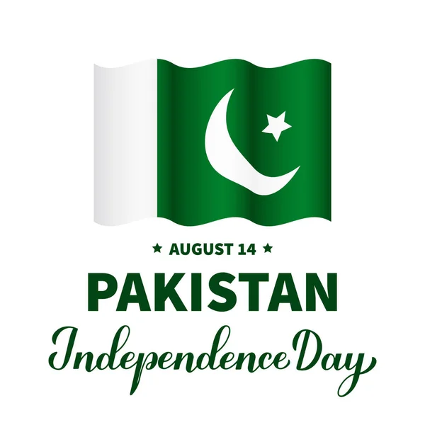 Kaligrafia Okazji Dnia Niepodległości Pakistanu Flagą Święto Narodowe Obchodzone Sierpnia — Wektor stockowy